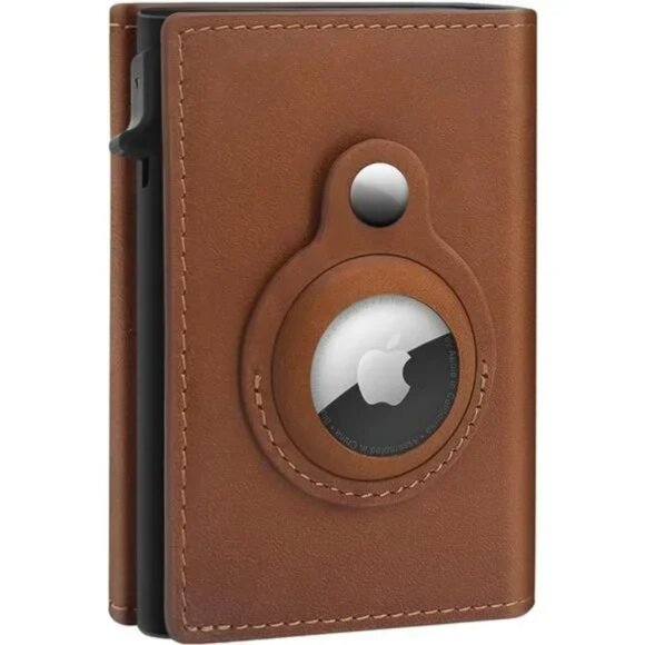 AirTag Wallet Genuine Leather Air Tag Wallet RFID Technology Credit Card Holder - Picture 1 of 7